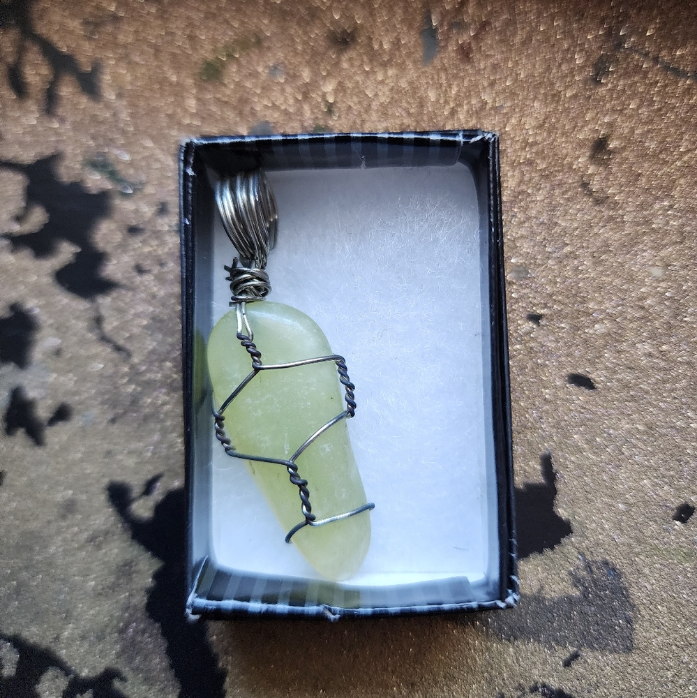 Green Wire-Wrapped Pendant Necklace